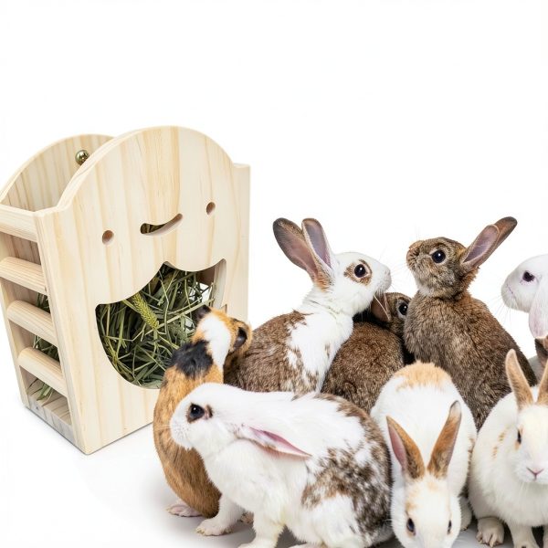 Kathson Wood Hay Dispenser Rabbit Feeder Small Animal Cage-4