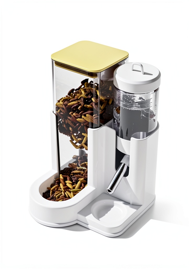 Petrivia feeder placed on a kitchen counter with a small dog nearby