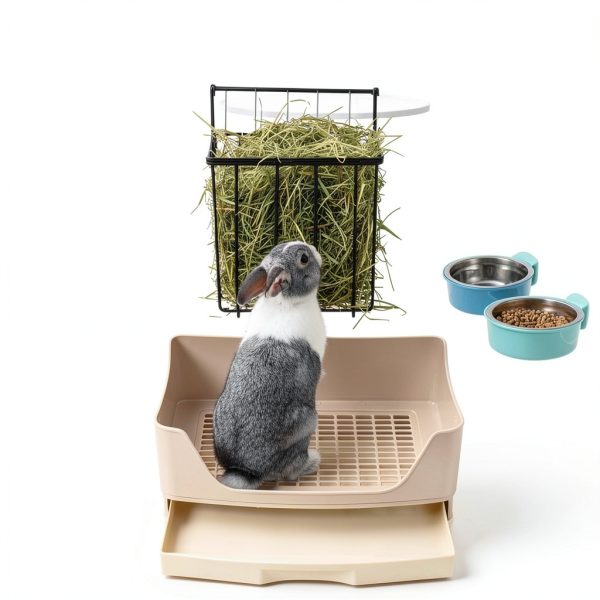 Leinuosen Rabbit Litter Box 3-in-1 Hay Feeder-3