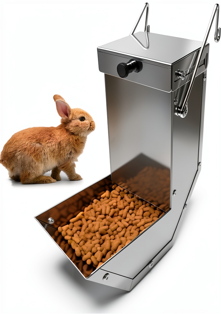 Small animal feeder installed inside a rabbit cage