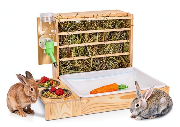 Rabbit Hay Feeder UNMOONY 4in1 Wood Design-3