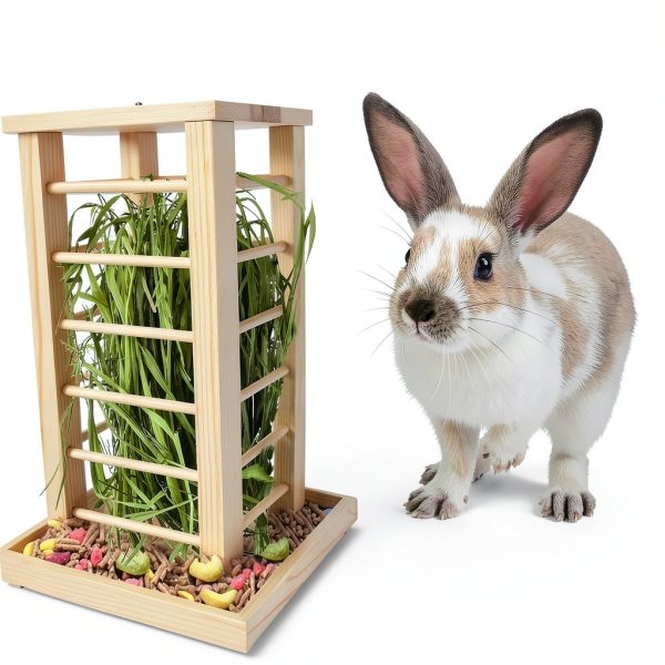 Wooden Rabbit Hay Rack kathson Four‑Side Feeder-2