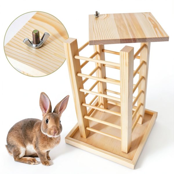 Wooden Rabbit Hay Rack kathson Four‑Side Feeder-3