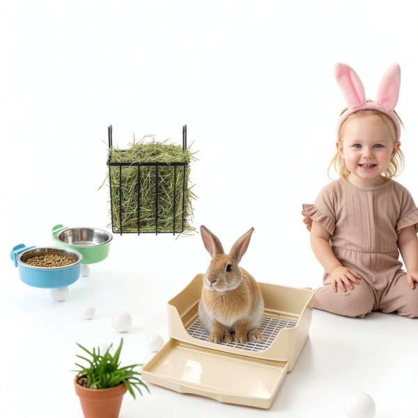 Leinuosen Rabbit Litter Box 3-in-1 Hay Feeder-4