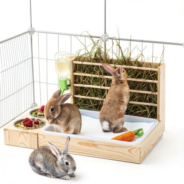 Rabbit Hay Feeder UNMOONY 4in1 Wood Design-2