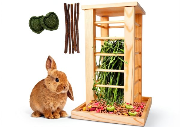 Wooden Rabbit Hay Rack kathson Four‑Side Feeder-0