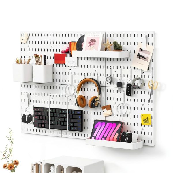 Plastic Pegboard Storage Kit Nafenai White 22x11 Hanging Shelf Set-8