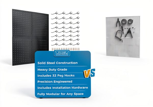 Storage Standard Black Steel Pegboard Wall Organizer 4 Panel 32 Hooks-1