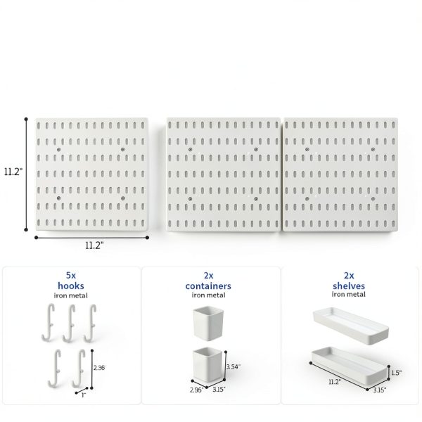 Plastic Pegboard Storage Kit Nafenai White 22x11 Hanging Shelf Set-4