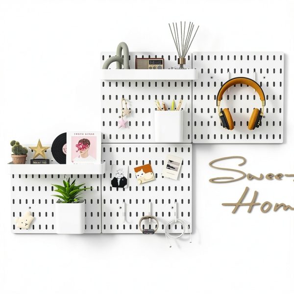 Plastic Pegboard Storage Kit Nafenai White 22x11 Hanging Shelf Set-6